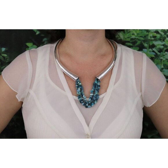 Sterling Silver Turquoise Bead Necklace 26 inch chain - Picture 2 of 7